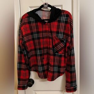 No Boundaries Red and Black Plaid Hoodie